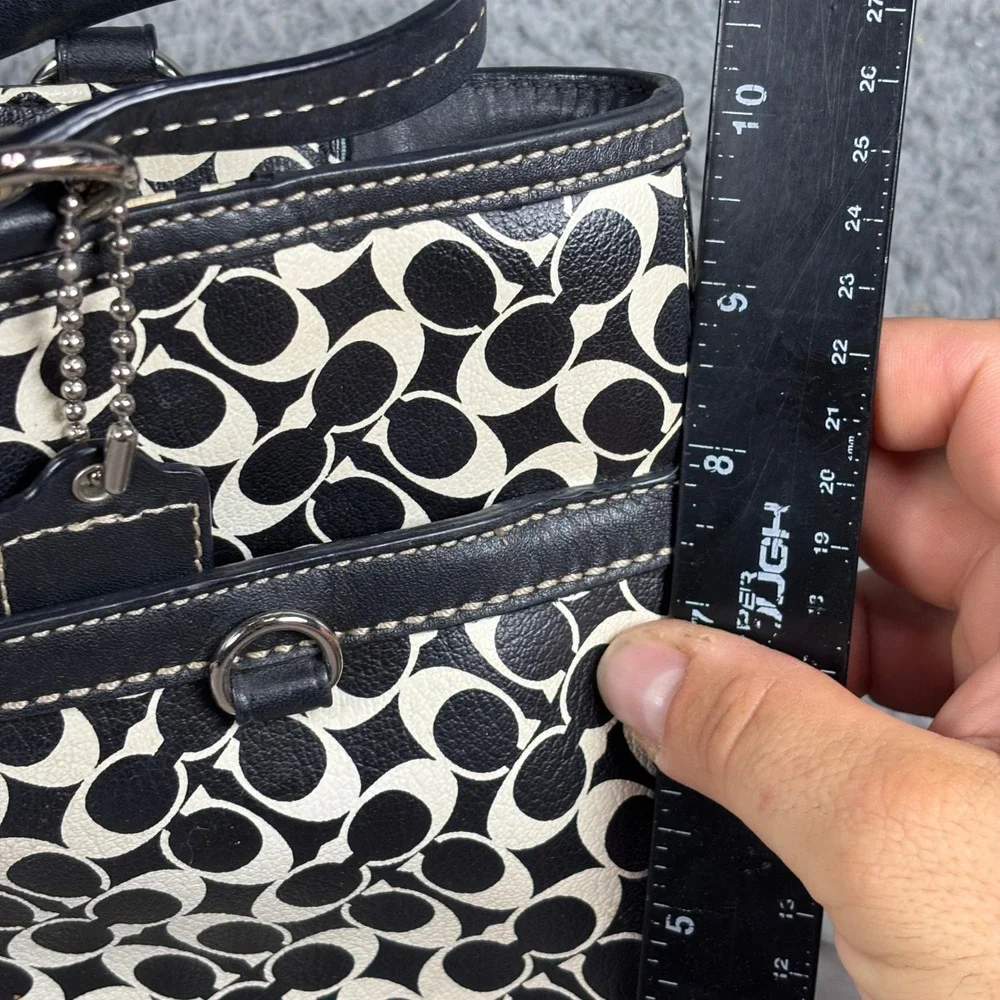 Coach Tote Womens Large Black White F15137 Heritage Stripe Signature Monogram